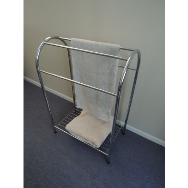 Towel Stand round top with shelf Chrome