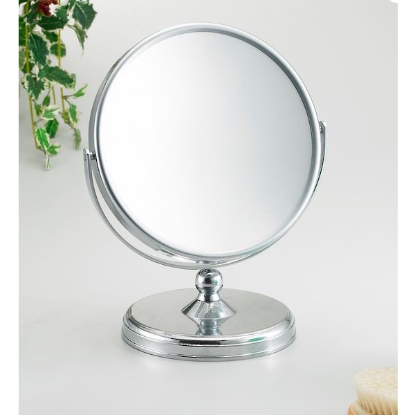 Mirror silver round on stand 07208