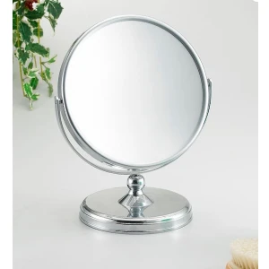 Mirror silver round on stand 07208