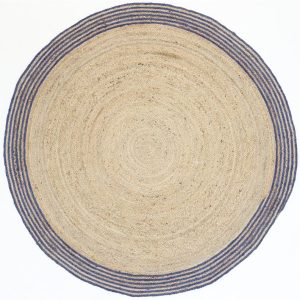 Carpi Navy Natural basket-weave Jute Pink edge Round150cm 0703