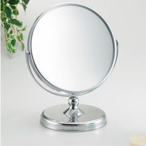 Mirror silver round on stand 85189