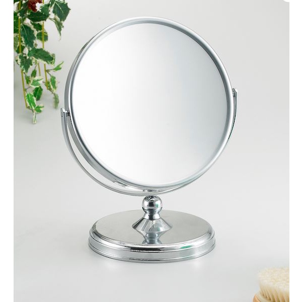 Mirror silver round on stand 85189