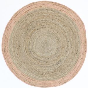 Carpi Pearl Natural, basket-weave Jute Pink edge Round150cm 0702