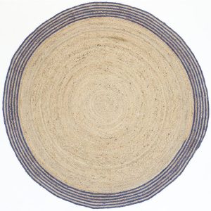 Carpi Navy Natural, basket-weave Jute Pink edge Round150cm 0703