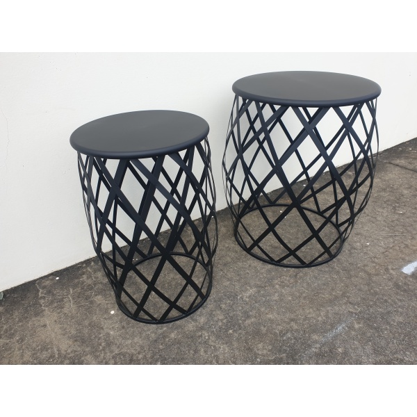 Table Side Lattice Black Set 2 56Dx60H 39Dx55H cm