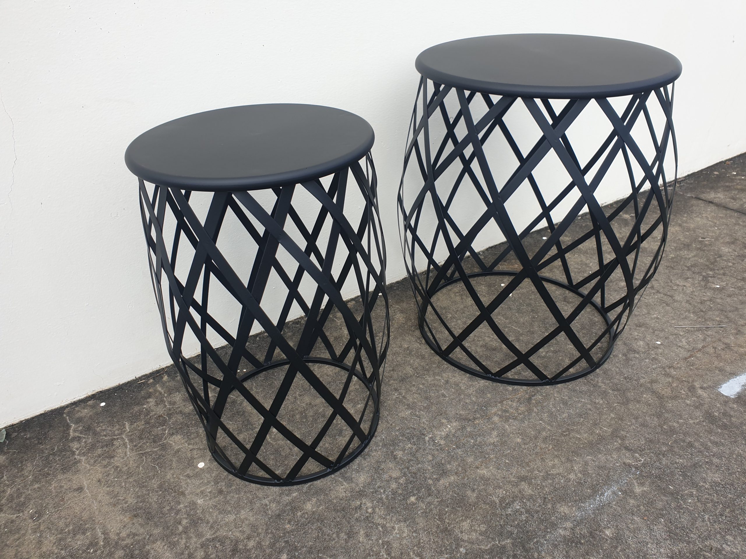 Table Side Lattice Black Set 2 56Dx60H 39Dx55H cm